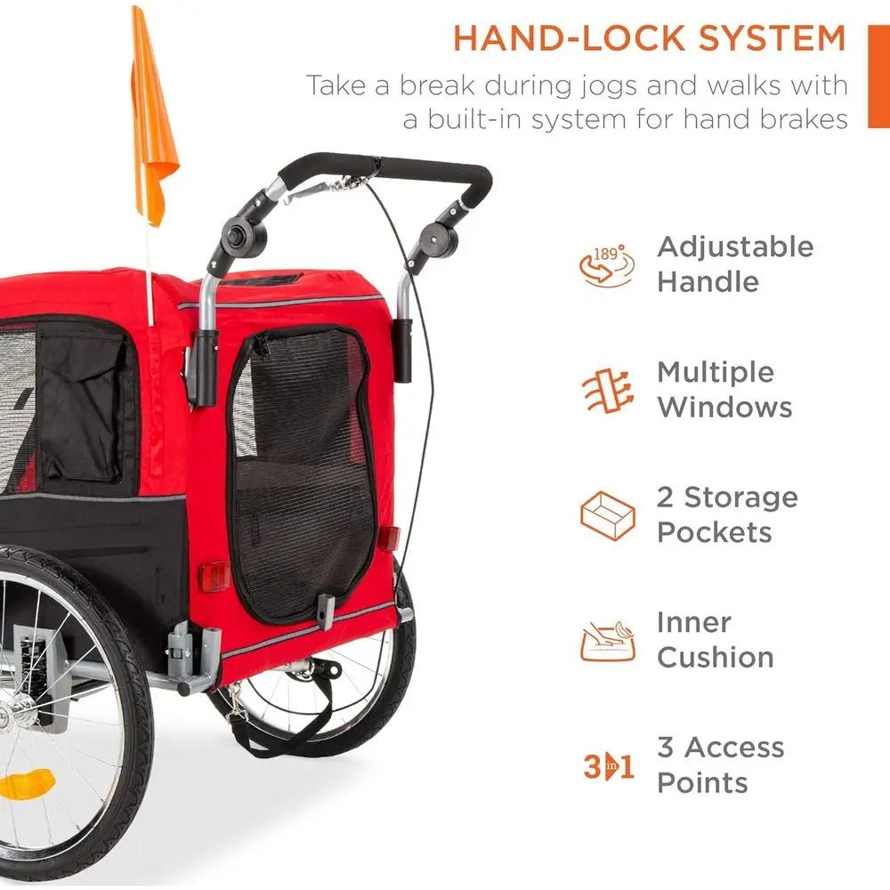 2-in-1 Dog Bike Trailer, Pet Stroller ycle Carrier w/Hitch, Suspension, Visibility lag and Relect, 66lb Weight acity