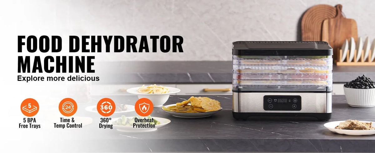 VEVOR 5 Tray Food Dehydrator Stainless Steel Dryer With Timer