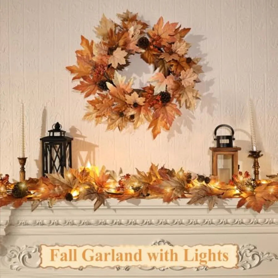 SHXI Realistic Fall Front Door Garland With Timer Function Lights