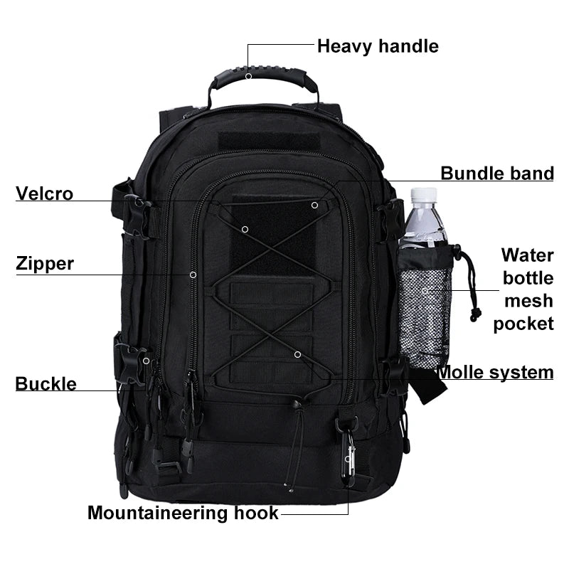 LQARMY Military Tactical Backpack Large Capacity Waterproof Assault Pack