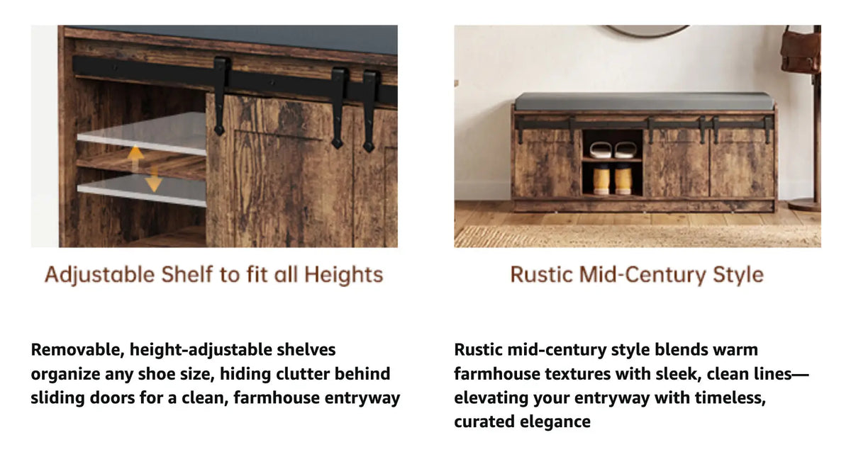 TinyNest Shoe Storage Bench With Linen Cushion Entryway Cabinet