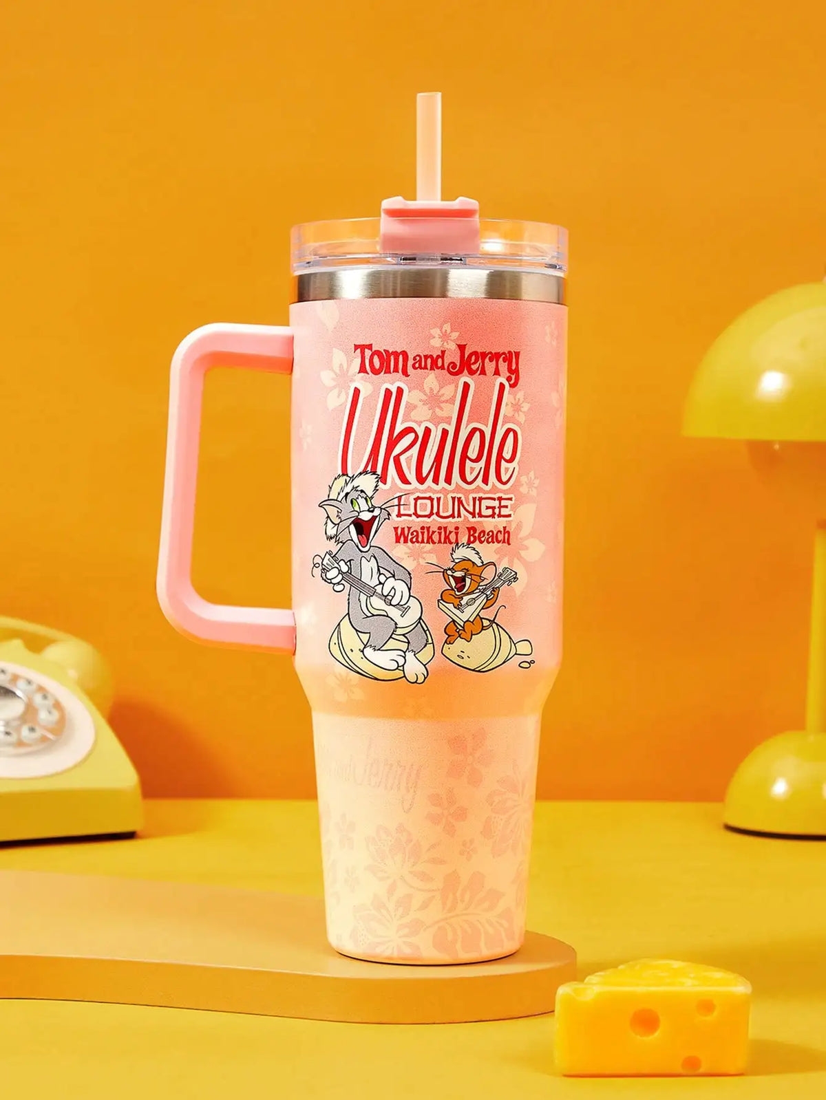 Strawberry Shortcake X POKOJA LAND 40oz Stainless Steel Tumbler Water Bottle/Coffee Cup With Handle And Straw, Leakproof, Insulated (Keeps Drinks Hot Or Cold)