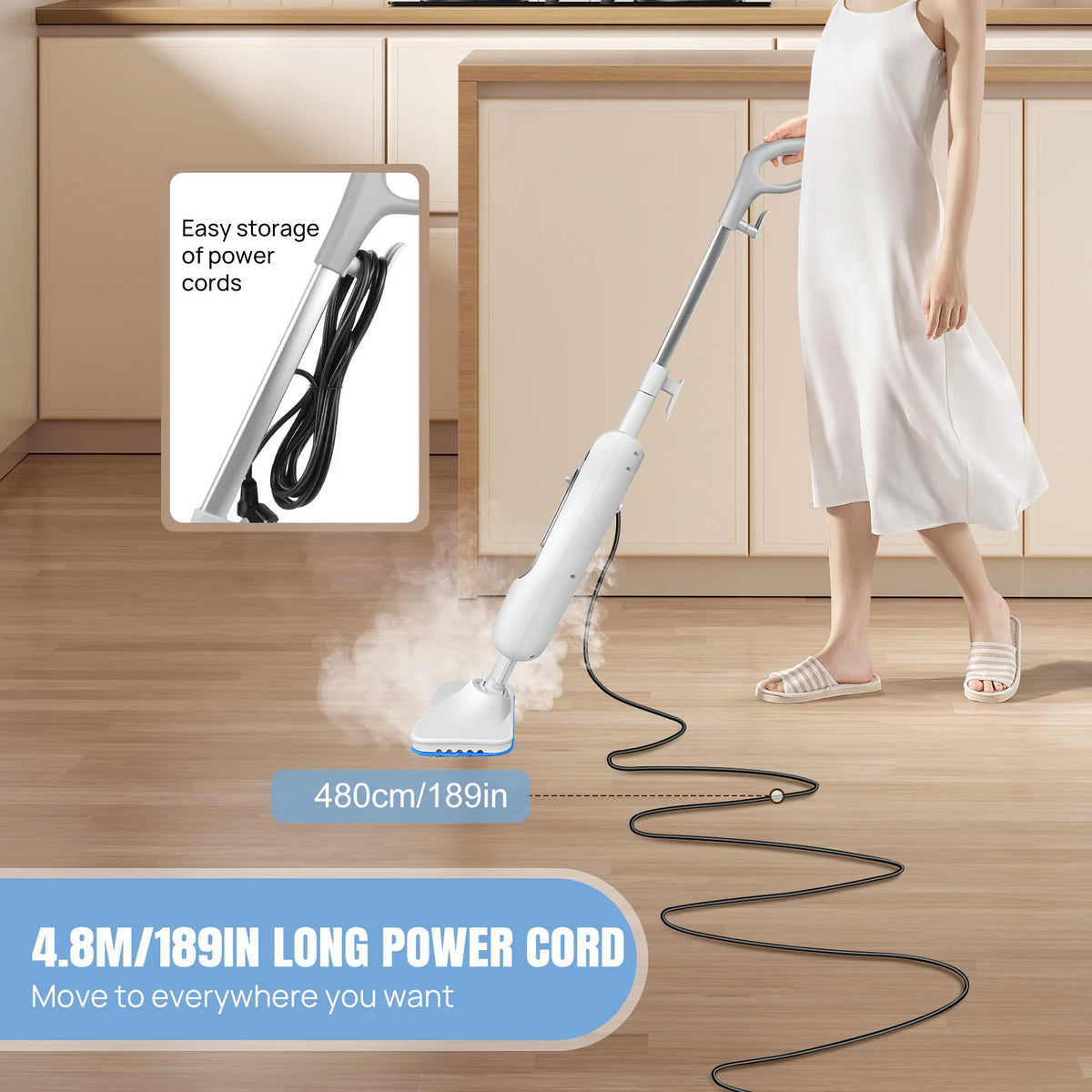 Briefness 1500W Steam Mop Cleaner Removes Bacteria Hardwood Tile Floors