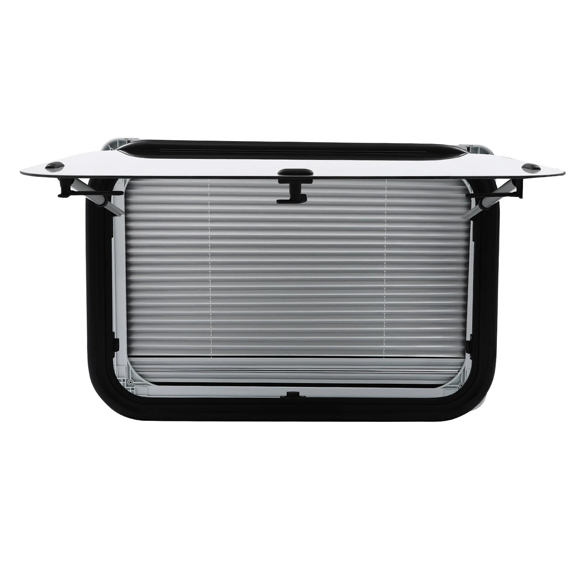 RV Window Hinged With Insect Screen Roller Shade Aluminum Frame