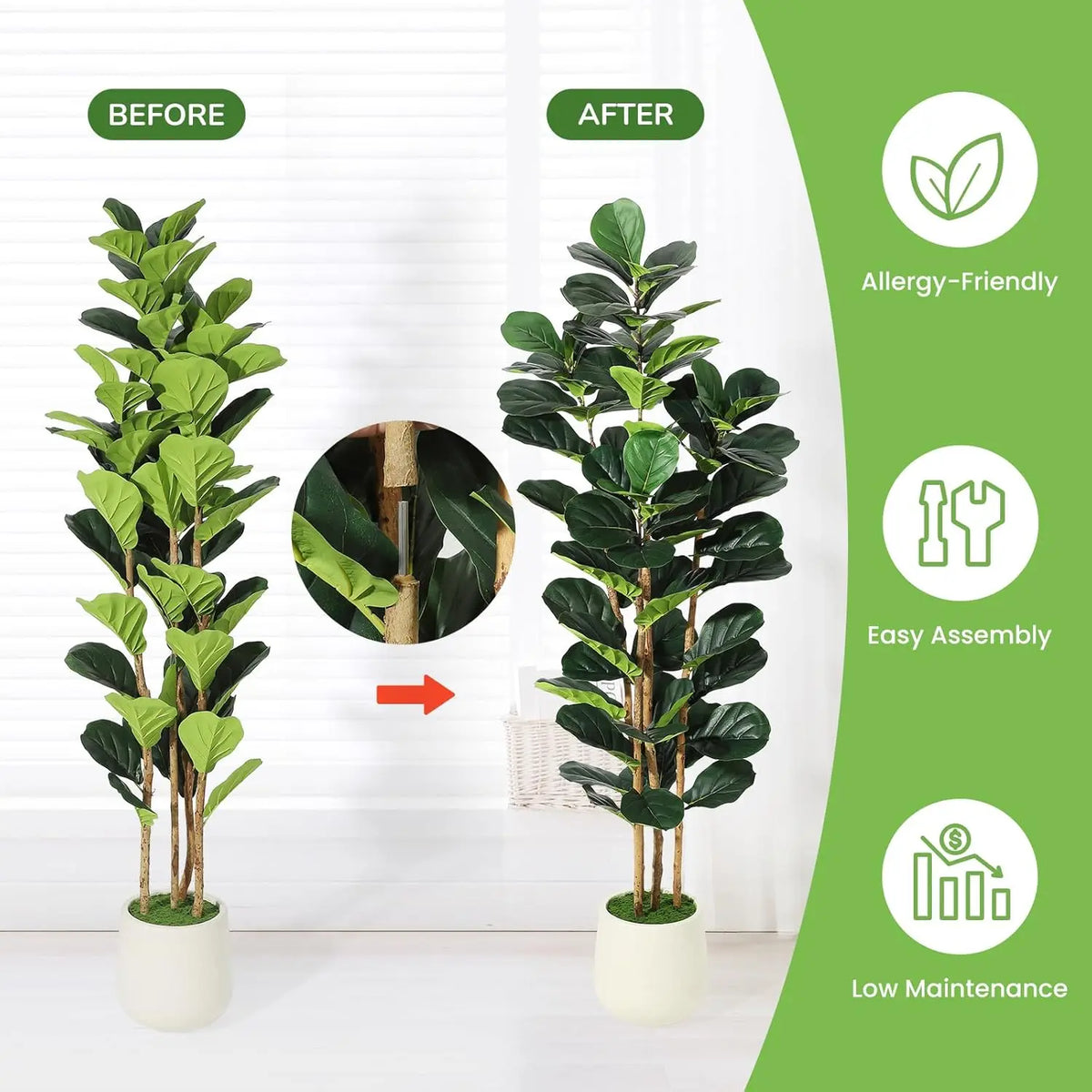 HiMISS Artificial Fiddle Leaf Fig Tree With Pot Faux Greenery