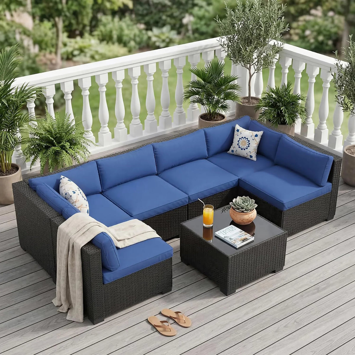 HobbyLane Outdoor Patio Sectional Sofa Set With Ottoman Storage Table