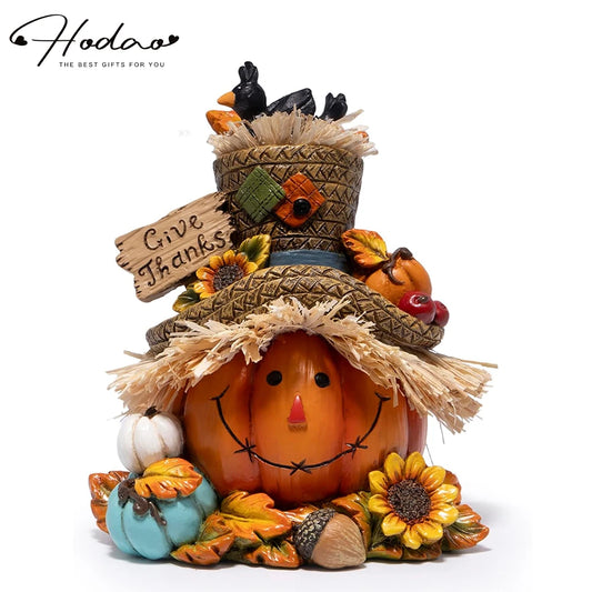 Hodao Thanksgiving Harvest Scarecrow Figurine With Give Thanks Sign