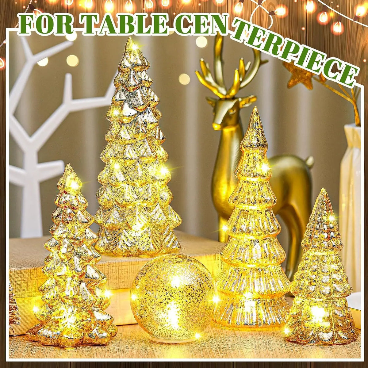 Mercury Glass Christmas Trees Light Up Tabletop Holiday Home Decor