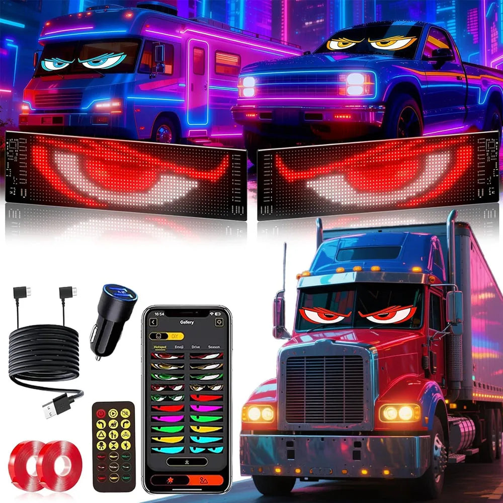 Universal Vehicle LED Devil Eyes Light With Programmable Pixel Panel