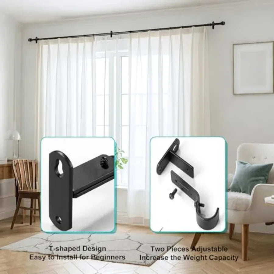 Adjustable Curtain Rod Brackets, Metal Window Drapery Rod Hanger Holders Hooks for 1 inch Rods,3