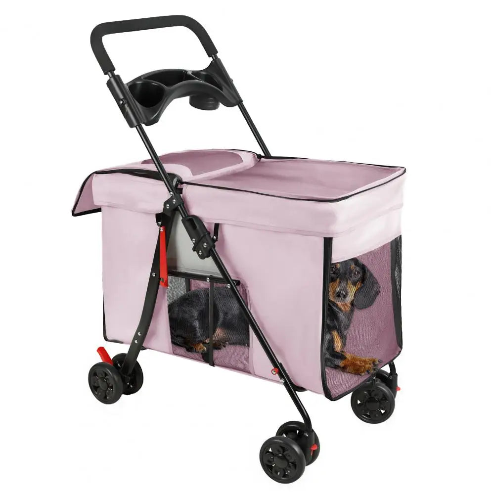 Dog Stroller 360-degree Wheels Foldable Pet Cart 5 Ventilation Windows Removable Tray Outdoor Travel for Small Medium Dogs Cats