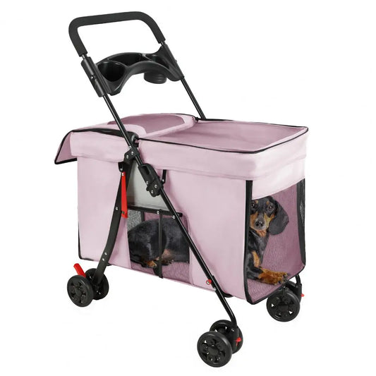 Dog Stroller 360-degree Wheels Foldable Pet Cart 5 Ventilation Windows Removable Tray Outdoor Travel for Small Medium Dogs Cats