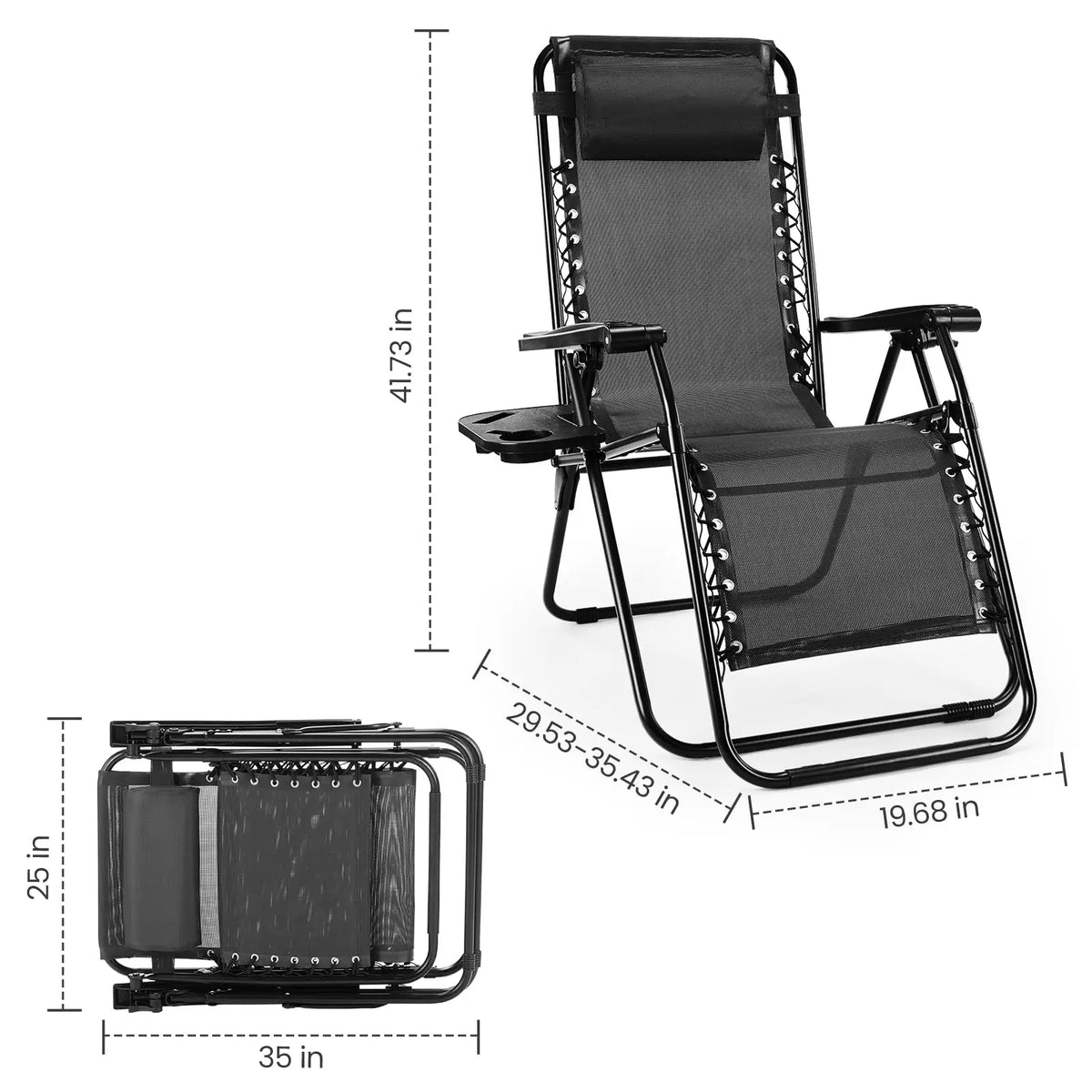 JHK Portable Zero Gravity Recliner Chairs Set Of 2 With Cup Holders Outdoor