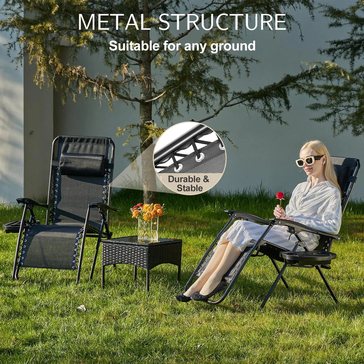JHK Portable Zero Gravity Recliner Chairs Set Of 2 With Cup Holders Outdoor