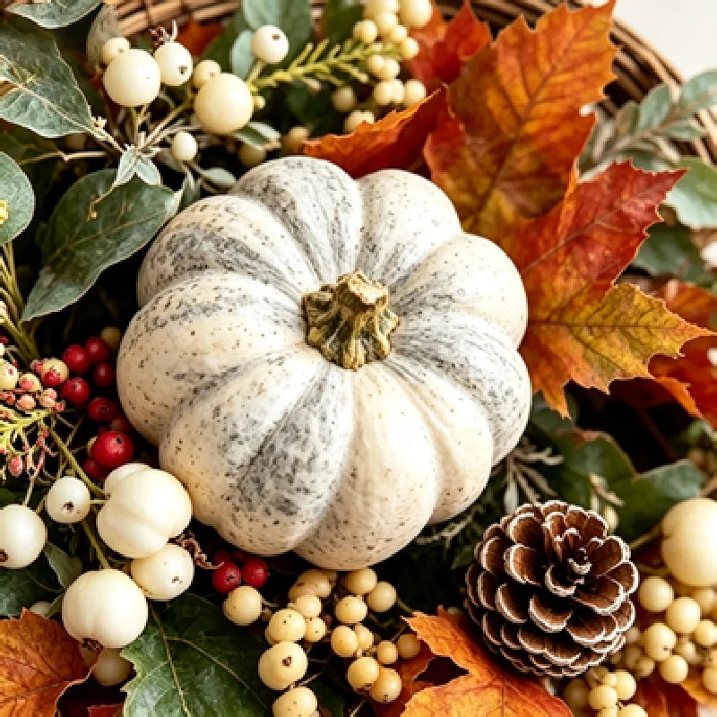 Autumn Harvest Wreath With Pumpkins Pinecones Maple Leaves
