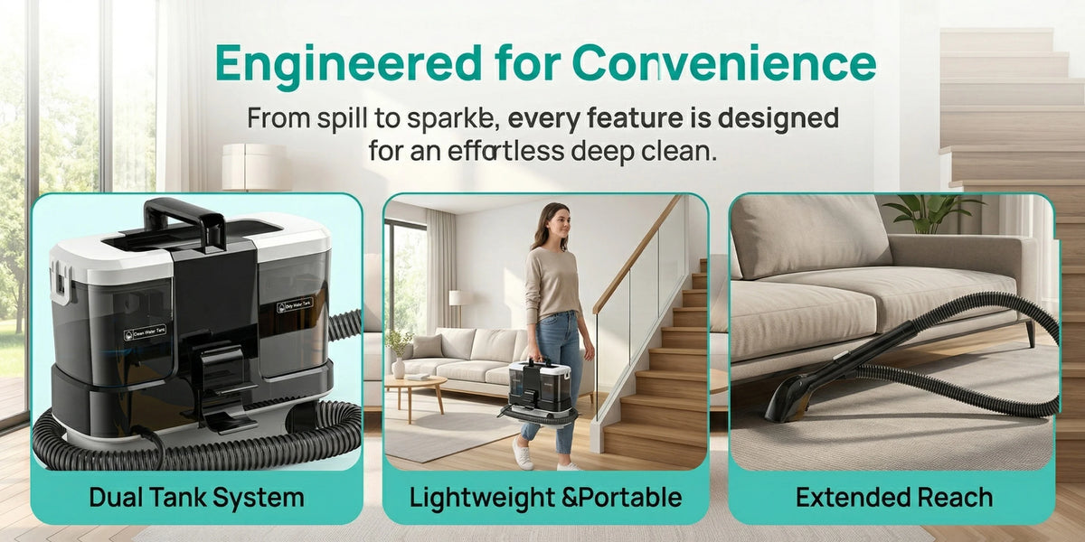 Lubluelu V2 Portable Carpet Upholstery Spot Cleaner 3-in-1 Spray Brush Vacuum 12KPa Powerful Suction Compact Storage for Home/ Sofa/Carpet/Car Seats