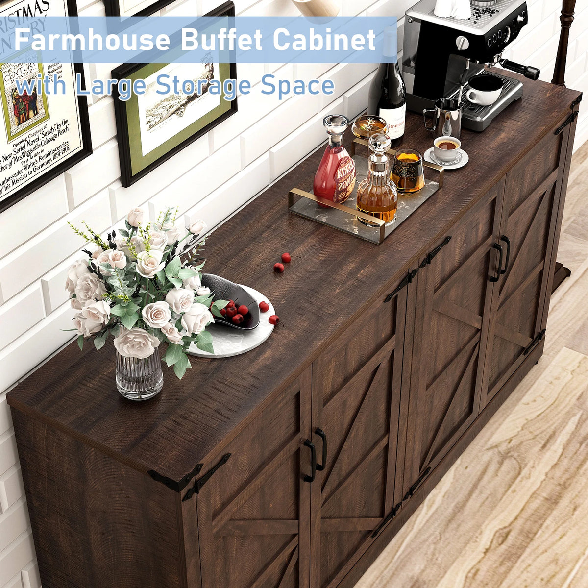 QiaoShiRen Buffet Cabinet With Drawers And Doors Farmhouse Kitchen