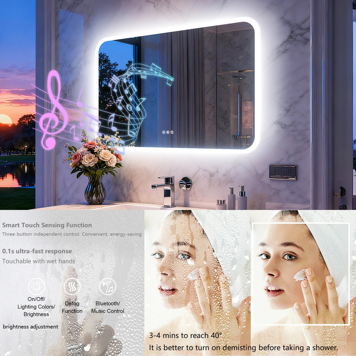 Smart Led Bathroom Mirror With Bluetooth Speakers Anti Fog