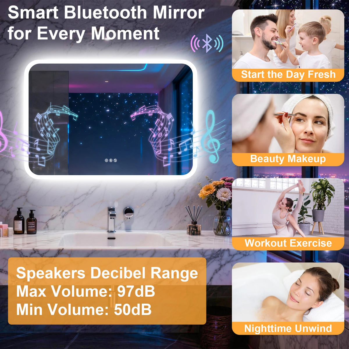 Smart Led Bathroom Mirror With Bluetooth Speakers Anti Fog