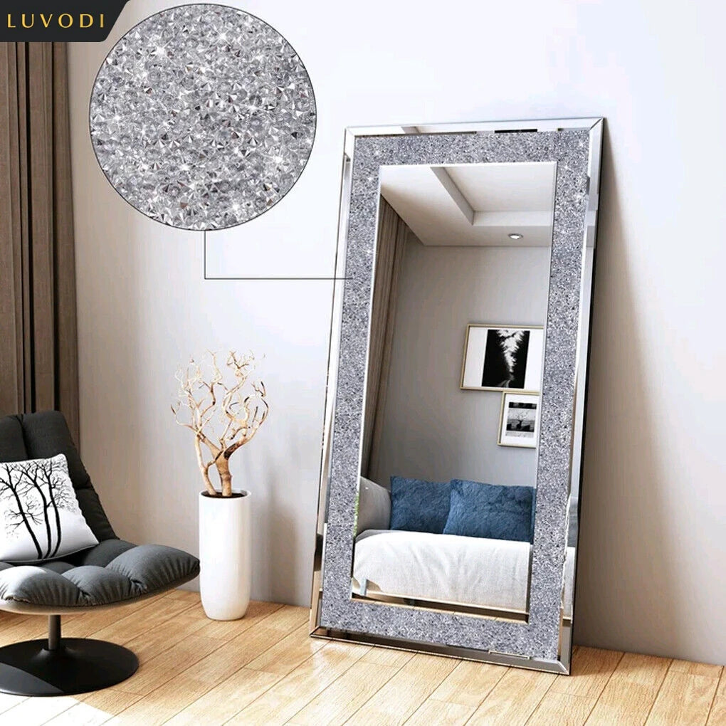 LUVODI Frameless Wall Mounted Vanity Mirror With Crystal Rhinestones