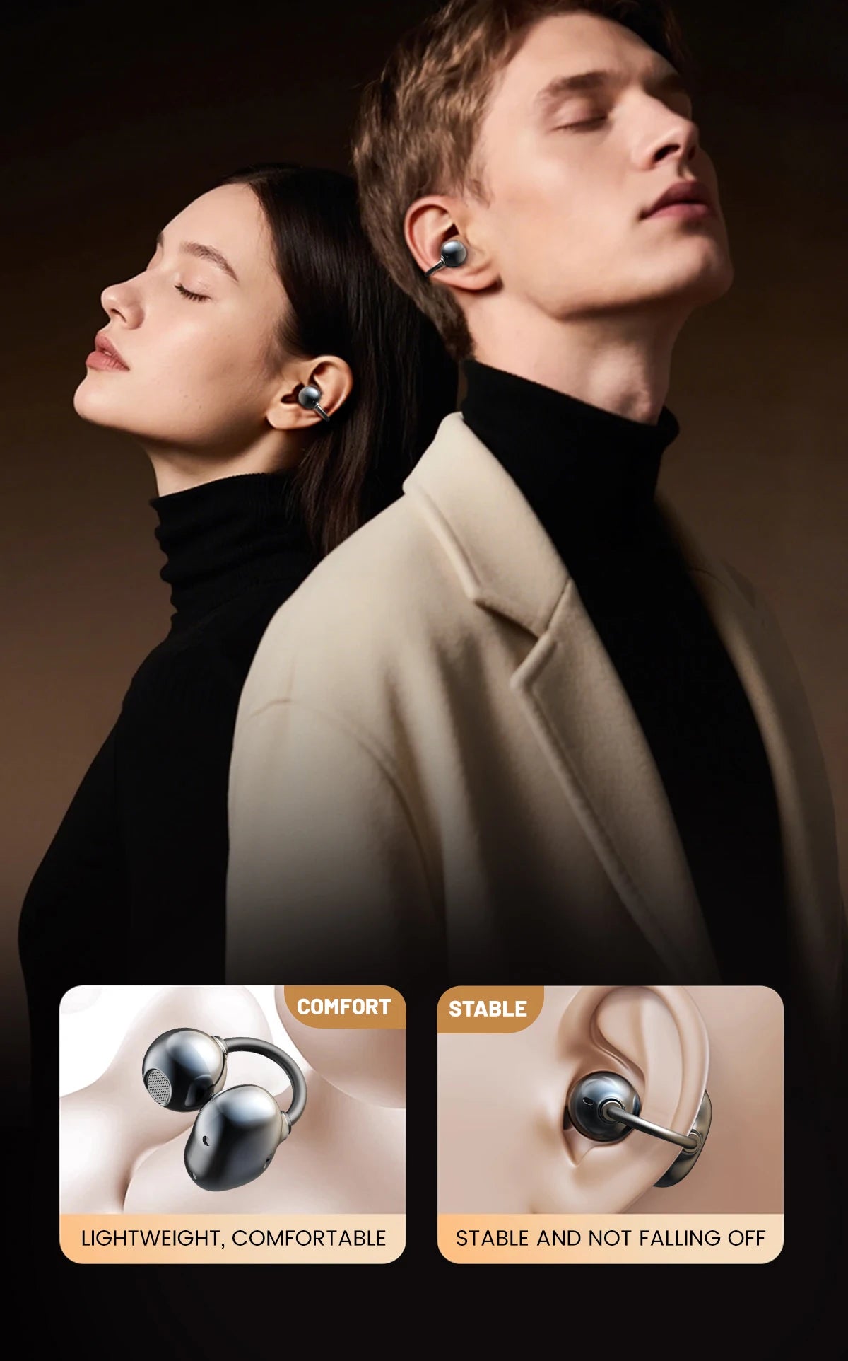 INSONIXN Open Ear Clip Wireless Bluetooth Headphones With Microphone