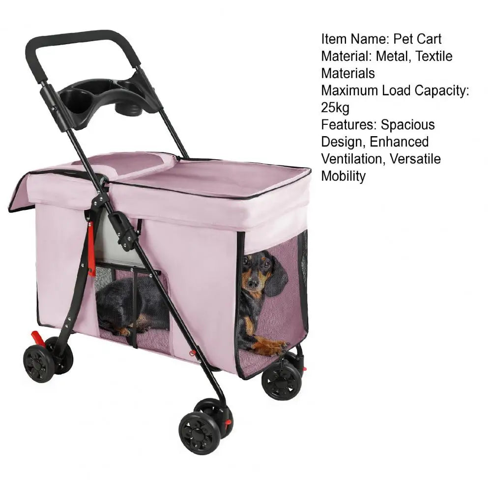 Dog Stroller 360-degree Wheels Foldable Pet Cart 5 Ventilation Windows Removable Tray Outdoor Travel for Small Medium Dogs Cats