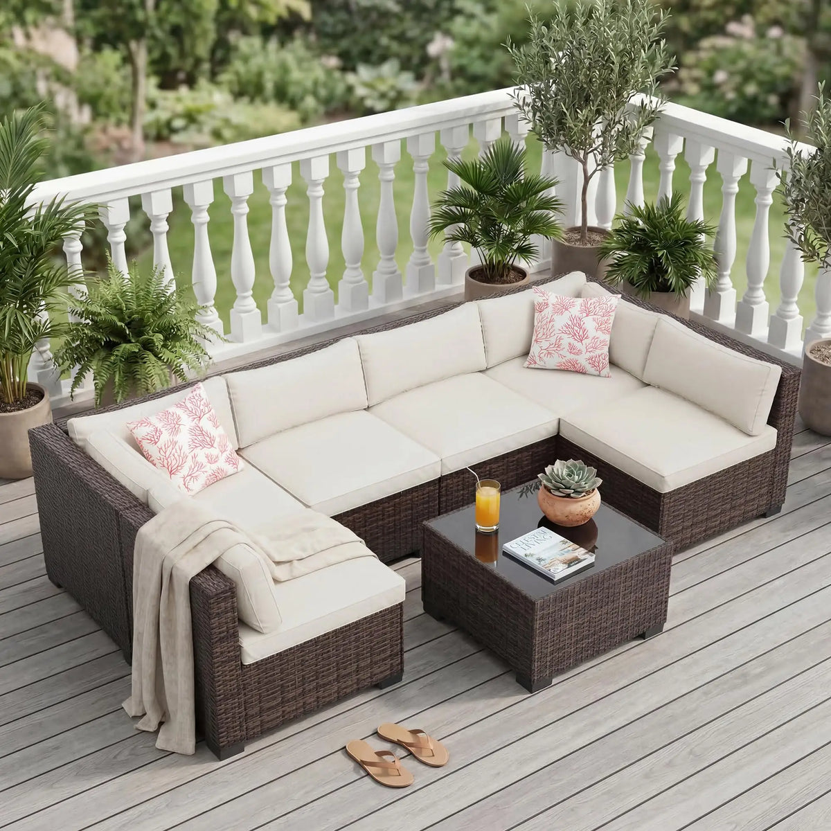HobbyLane Outdoor Patio Sectional Sofa Set With Ottoman Storage Table