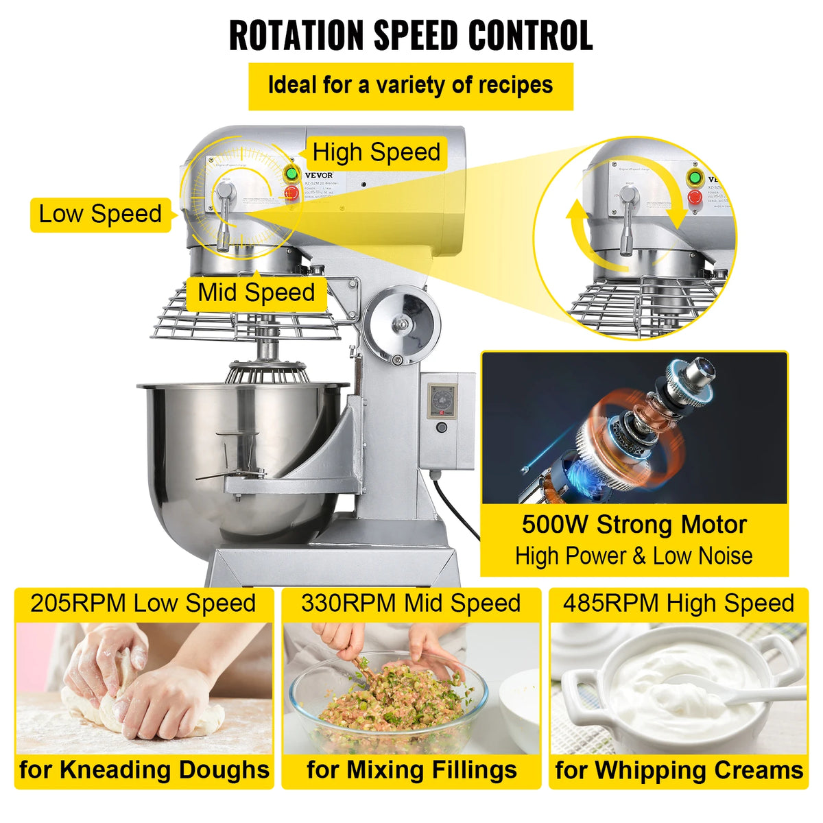 SucceBuy Commercial Food Mixer 450W 3 Speeds Heavy Duty Stainless Steel