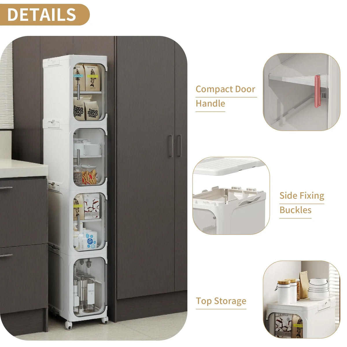 Slim 4-Tier Narrow Plastic Rolling Storage Cabinet With Flip Doors