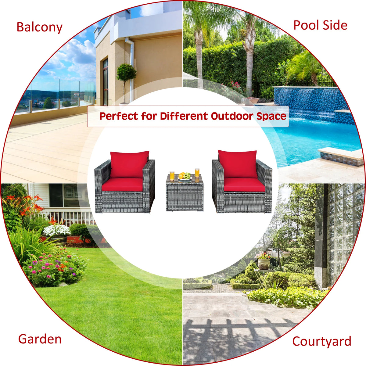 HOMASIS 3 Piece Patio Rattan Bistro Set Cushioned Sofa Chairs Table