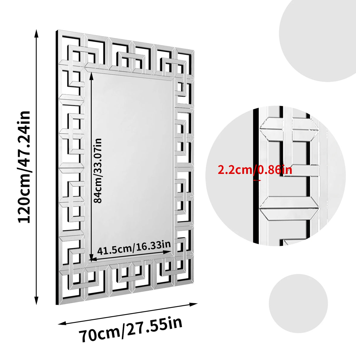 Venetian Style Rectangle Silver Art Mirror With Beveled Glass Edge