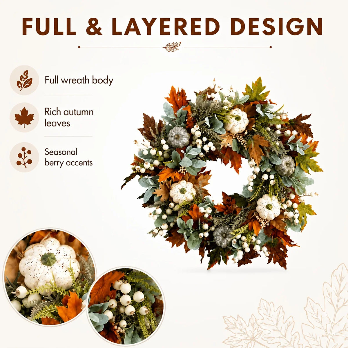 Artificial Peony And Pumpkin Wreath For Front Door Decor