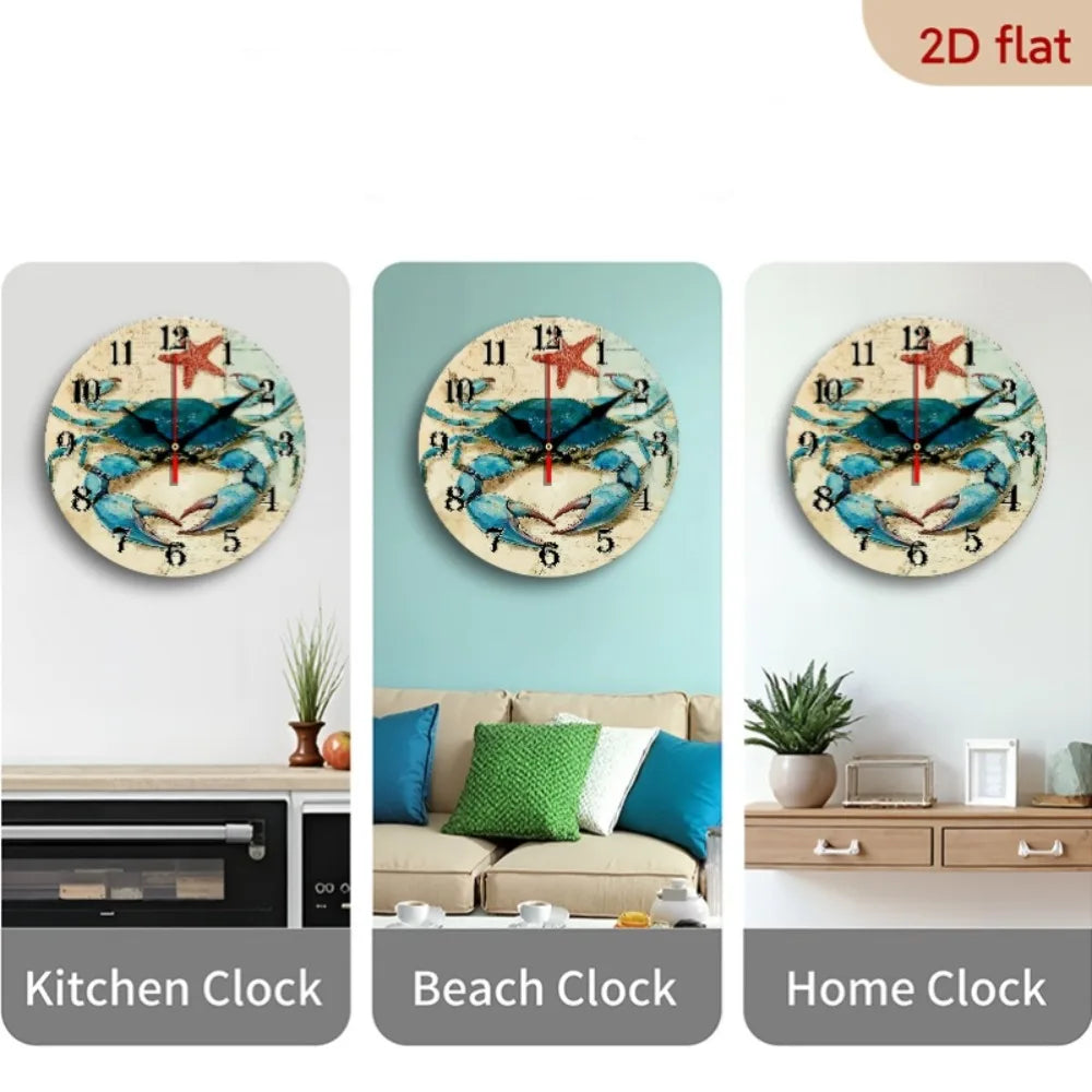 XMSJ Rustic Wooden Crab Wall Clock Silent Battery Operated