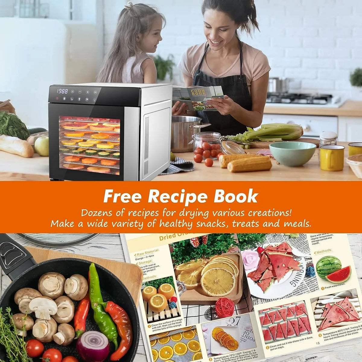 SNDOAS 8 Tray Stainless Steel Dehydrator 600W Digital Timer