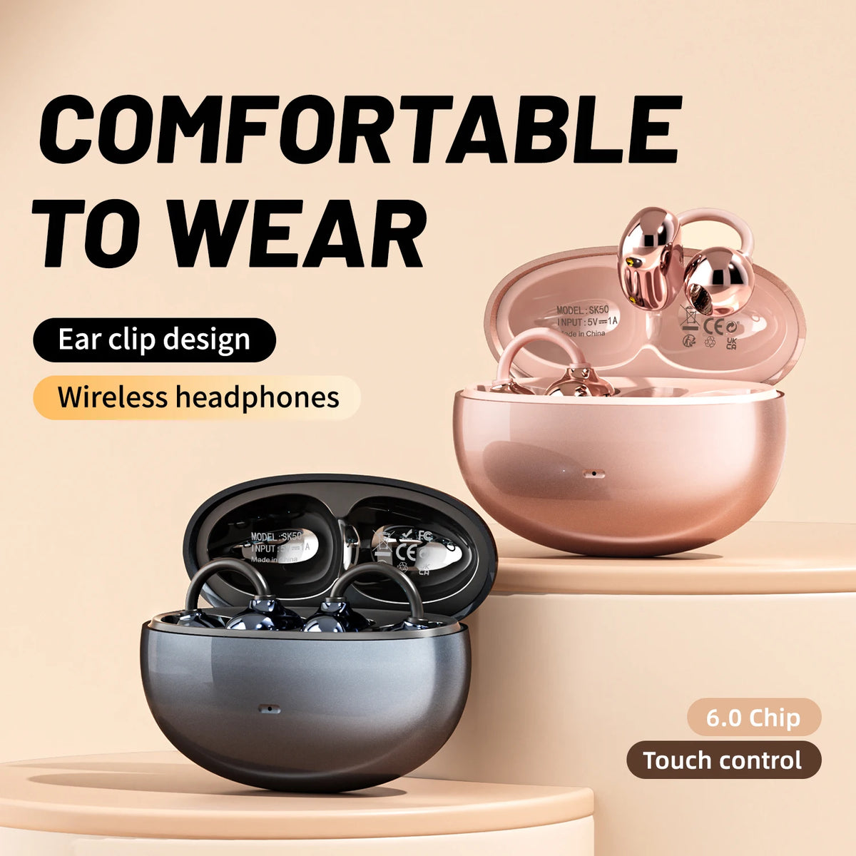 INSONIXN Open Ear Clip Wireless Bluetooth Headphones With Microphone