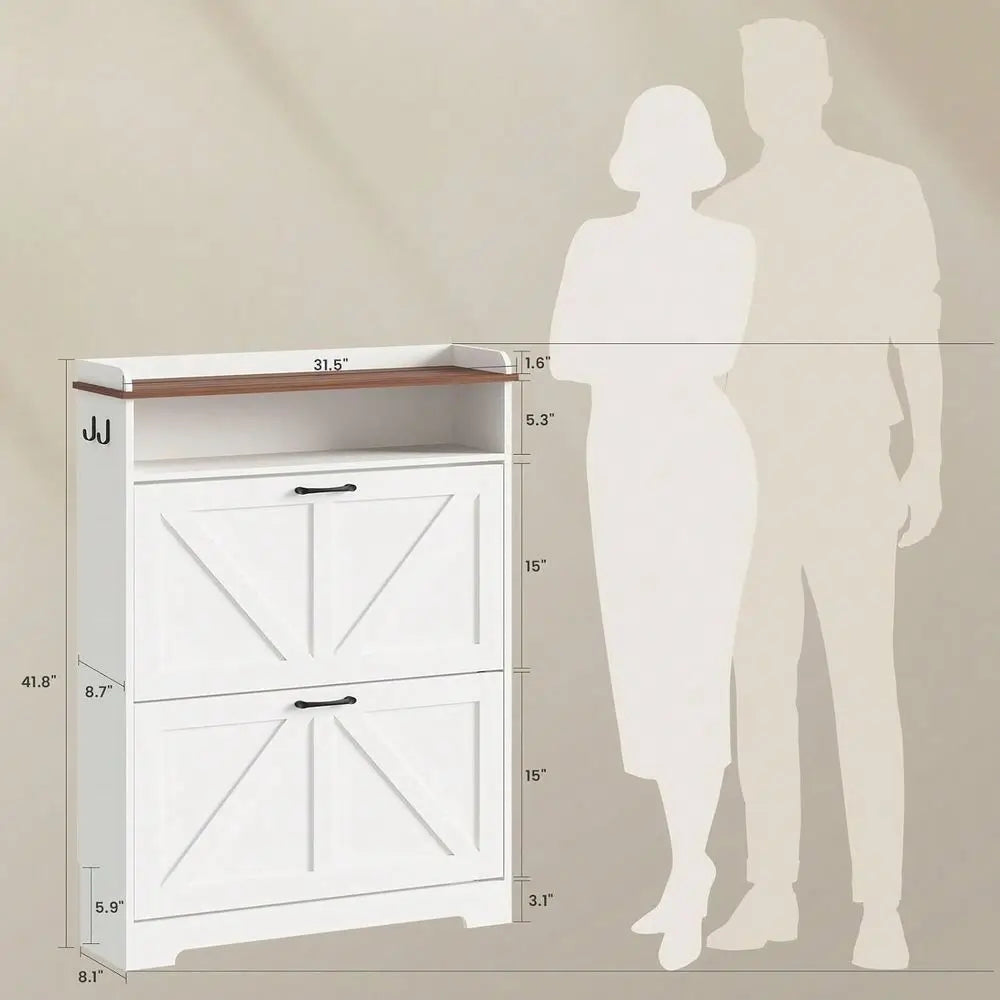 Shoe Cabinet Organizer With 2 Flip Drawers, 31.5 W Freestanding Shoe Cabinet With Flip Drawers ,SpaceSaving Storage For Foyer H