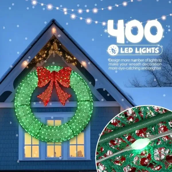Pre Lit Outdoor Christmas Wreath Decoration With Led Lights