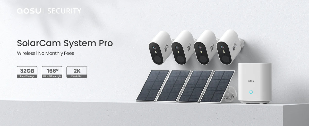 Aosu 3MP WiFi Solar Camera System 4 Cam Kit Outdoor Wireless