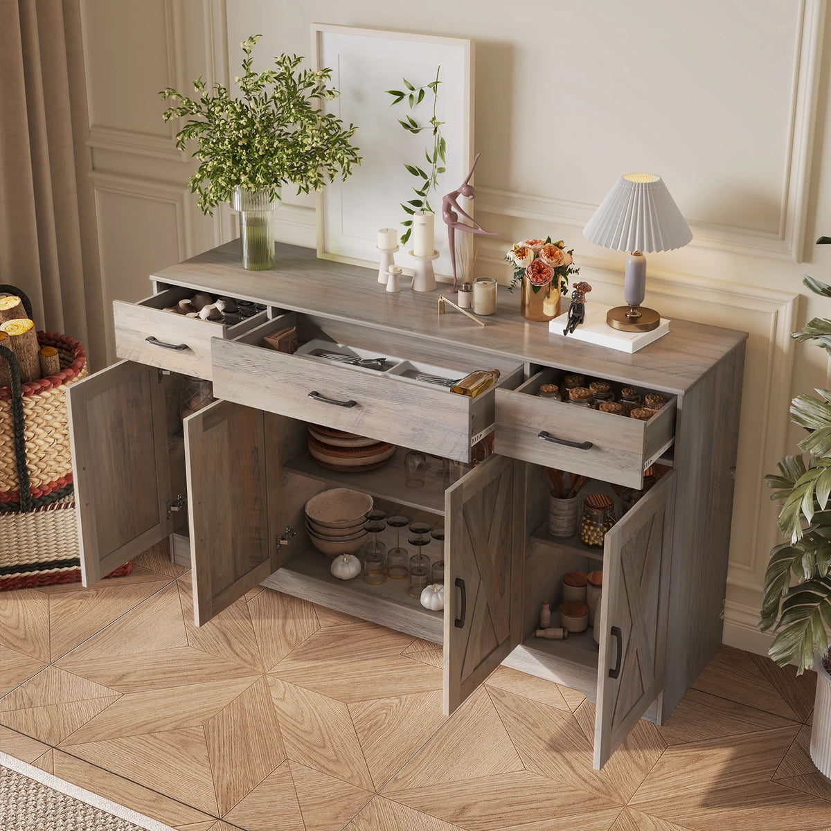 Huisenitre Buffet Cabinet With Coffee Bar And Storage