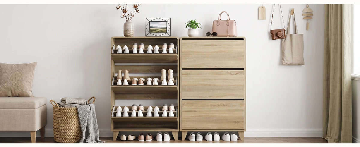 TCGBKAF Freestanding Slim Shoe Storage Cabinet Narrow Shoe Organizer with 3 Flip Drawers Adjustable Removable Shelves & Top Display Shelf Entryway Hallway Shoe Cabinet