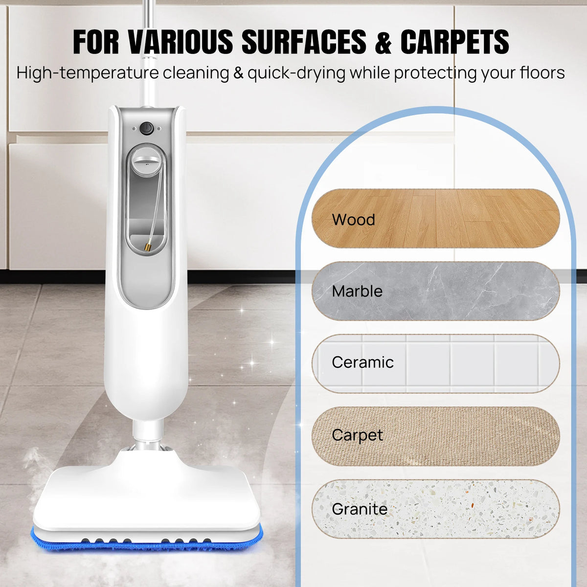 Briefness 1500W Steam Mop Cleaner Removes Bacteria Hardwood Tile Floors