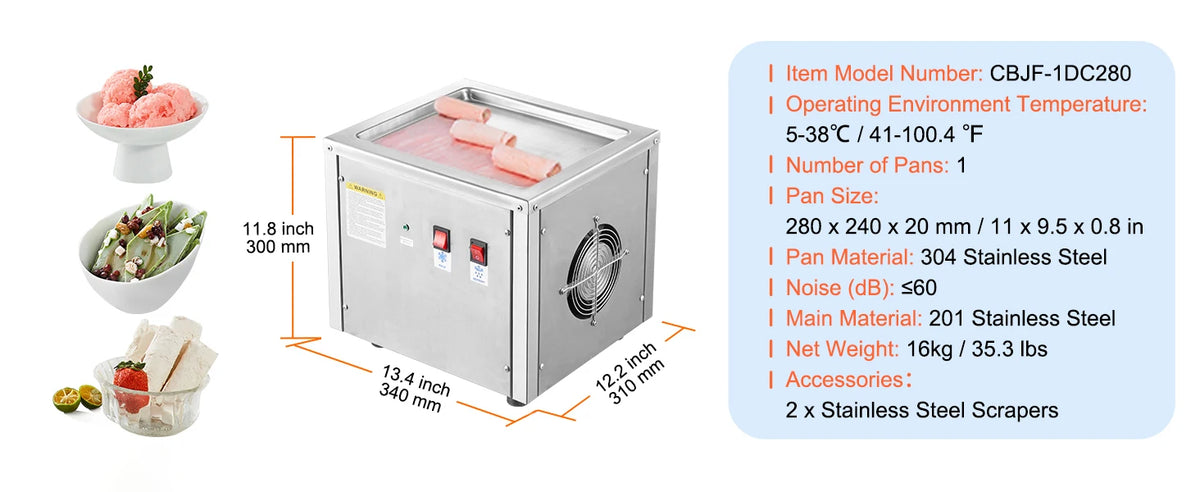 Succebuy Stainless Steel Ice Cream Roll Maker With Compressor