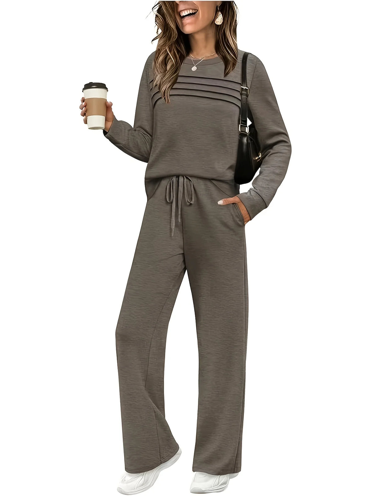Women's Casual Two-Piece Polyester Cotton Long Sleeve Set