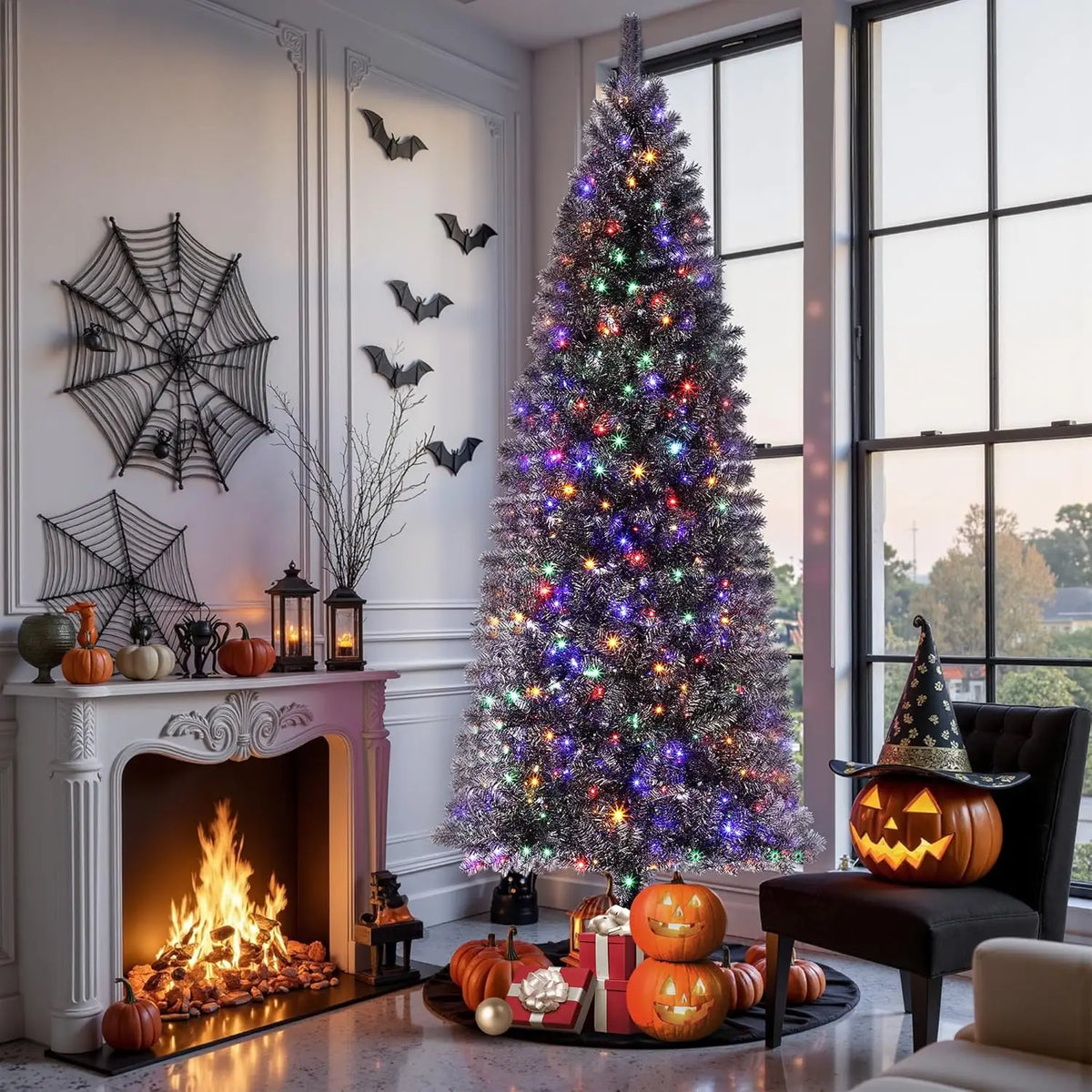 Artificial Halloween Christmas Tree With Realistic Branch Tips Metal Stand