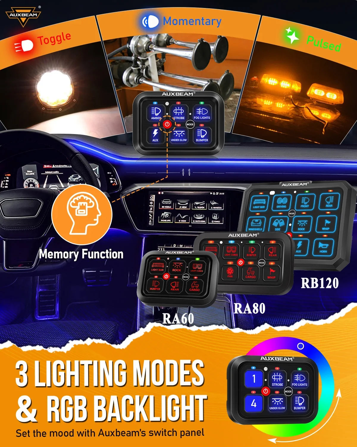 Auxbeam SixToEight Gang LED Switch Panel For Truck Caravan Boat