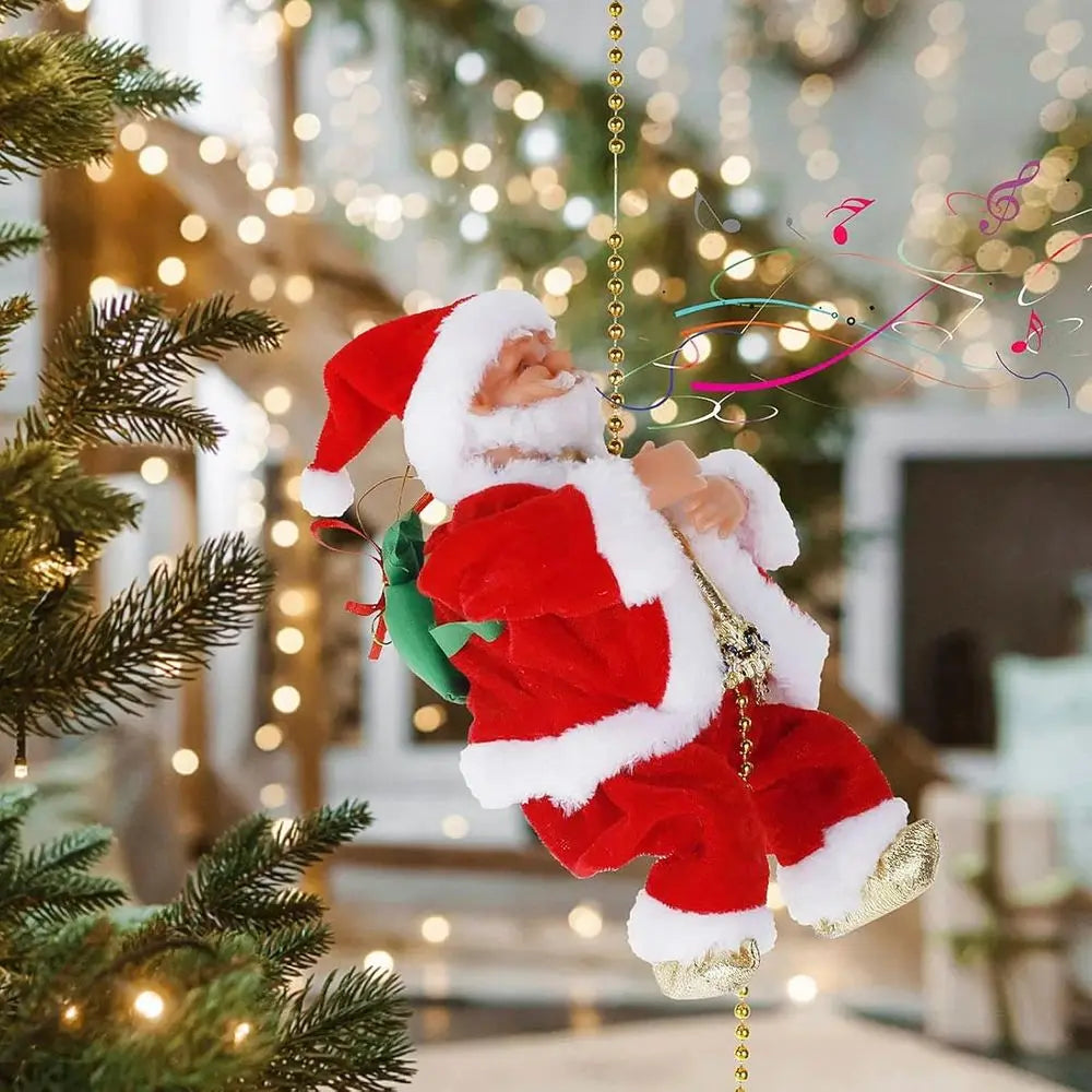 Electric Climbing Santa Christmas Tree Decoration With Led Lights