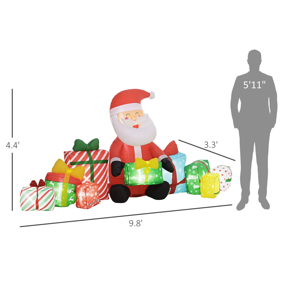 Inflatable Santa Claus With Gift Boxes LED Lights For Lawn