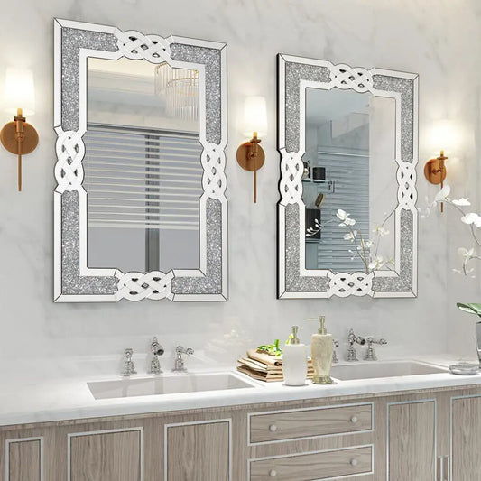 LUVODI Diamond Wall Mirror With Crushed Diamond Detailing Decorative