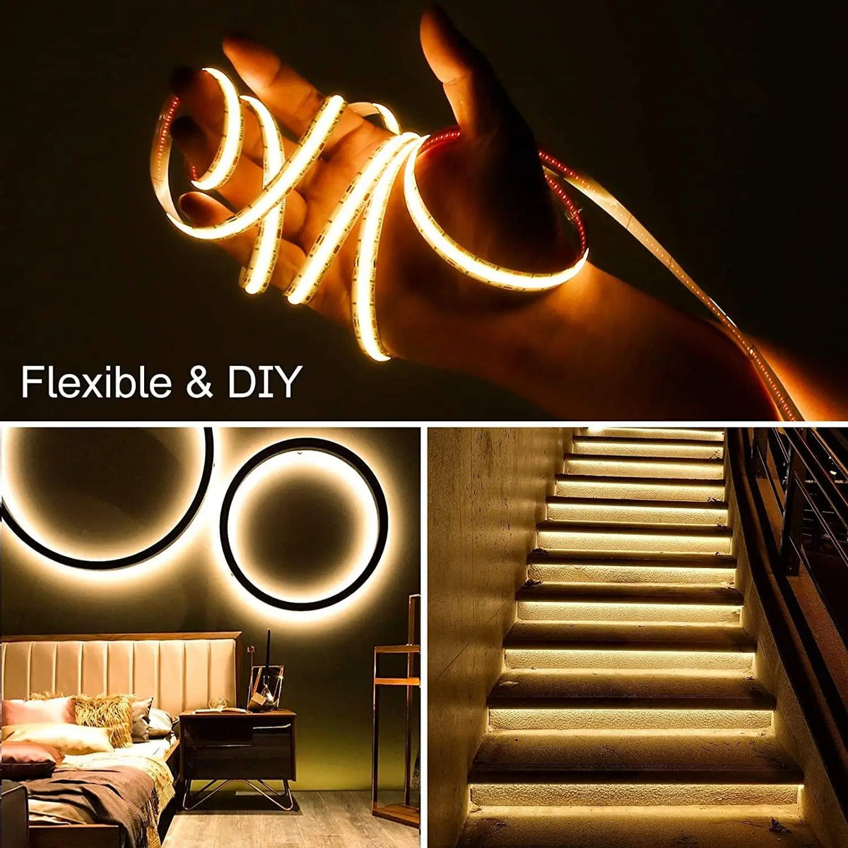 A-Convey 24V Dimmable COB LED Strip Lights With Remote Control