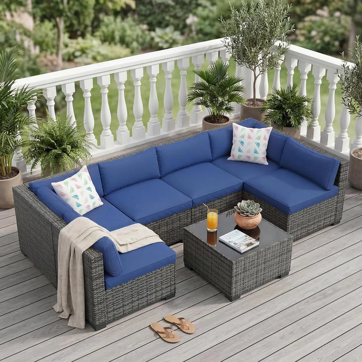 HobbyLane Outdoor Patio Sectional Sofa Set With Ottoman Storage Table